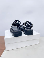 CLEA TRIOMPHE STRAPPY SANDAL IN BLACK CALFSKIN