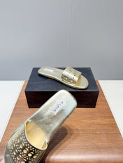 ALAIA FLAT SANDALS WITH PERFORATED STRAPS 25S IN GOLD LAMBSKIN
