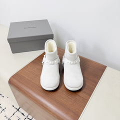 BALENCIAGA 25S ALASKA ANKLE BOOTS IN WHITE SUEDE AND LAMBSKIN