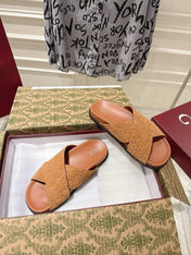 GG SLIDES IN BURNT ORANGE SUEDE WITH EMBOSSED LOGO STYLE 11