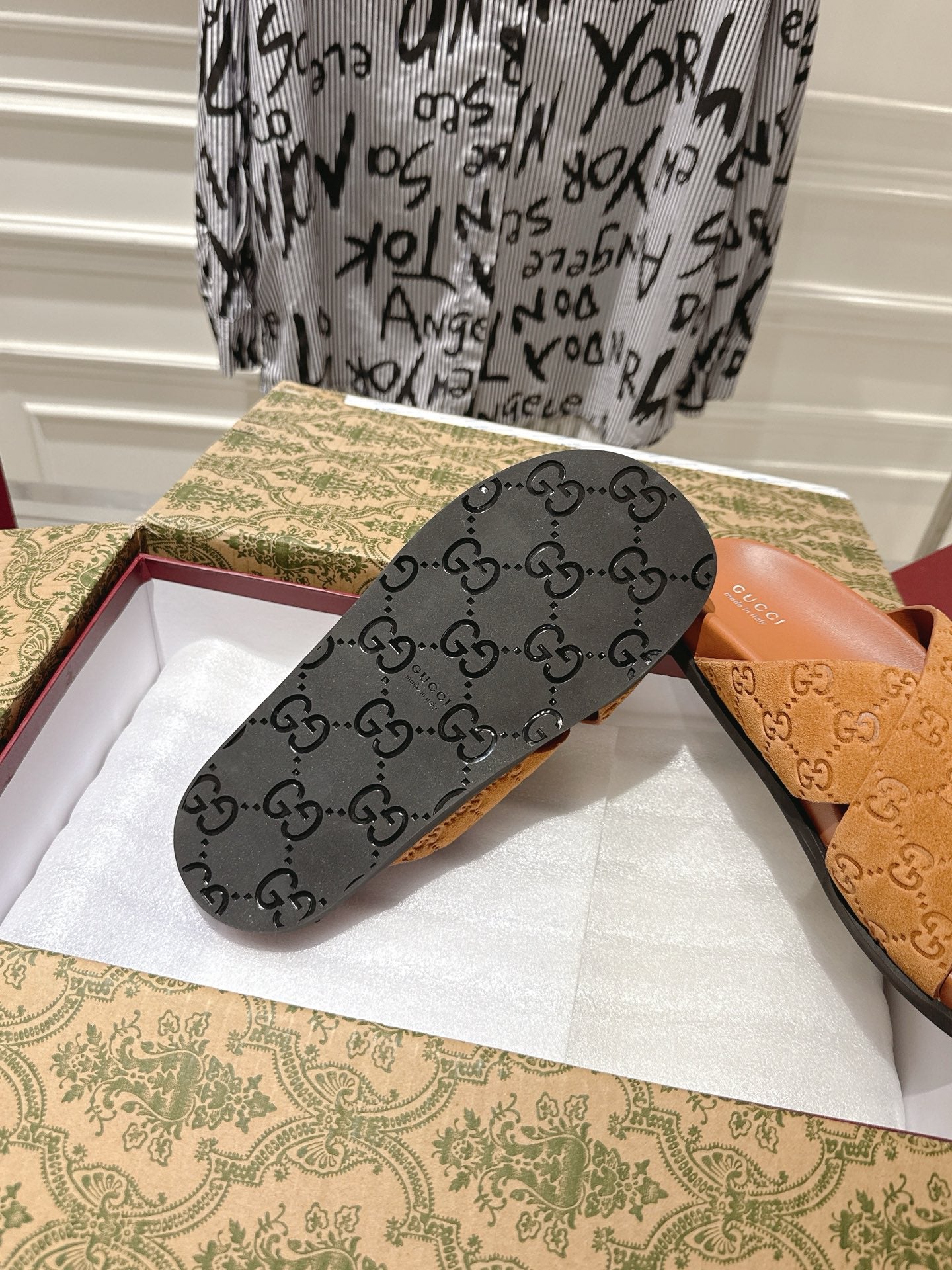 GG SLIDES IN BURNT ORANGE SUEDE WITH EMBOSSED LOGO STYLE 11