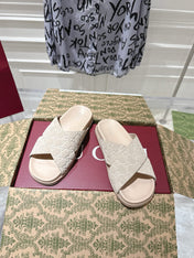 GG SLIDES IN NUDE BEIGE SUEDE WITH EMBOSSED LOGO STYLE 7