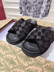 GG SLIDES IN BLACK SUEDE WITH EMBOSSED LOGO STYLE 6