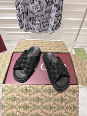 GG SLIDES IN BLACK SUEDE WITH EMBOSSED LOGO STYLE 6