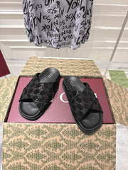 GG SLIDES IN BLACK SUEDE WITH EMBOSSED LOGO STYLE 6