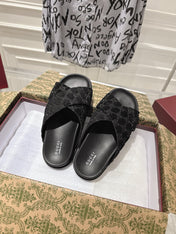 GG SLIDES IN BLACK SUEDE WITH EMBOSSED LOGO STYLE 6