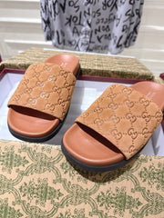 GG SLIDES IN BURNT ORANGE SUEDE WITH EMBOSSED LOGO STYLE 5