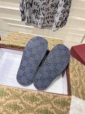 GG SLIDES IN NAVY BLUE SUEDE WITH EMBOSSED LOGO STYLE 4