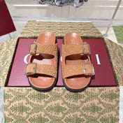 SANDALS IN BURNT ORANGE SUEDE EMBOSSED LOGO SILVER HARDWARE