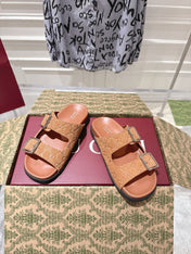 SANDALS IN BURNT ORANGE SUEDE EMBOSSED LOGO SILVER HARDWARE