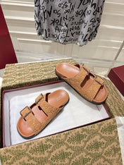 SANDALS IN BURNT ORANGE SUEDE EMBOSSED LOGO SILVER HARDWARE