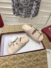 SANDALS IN NUDE BEIGE SUEDE EMBOSSED LOGO SILVER HARDWARE