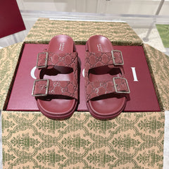 SANDALS IN NAVY RED SUEDE EMBOSSED LOGO SILVER HARDWARE