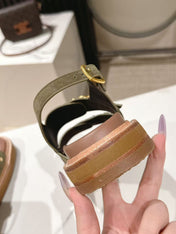 CELINE 25S TIPPI TRIOMPHE SANDAL IN DARK OLIVE CALFSKIN SUEDE