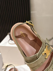 CELINE 25S TIPPI TRIOMPHE SANDAL IN DARK OLIVE CALFSKIN SUEDE