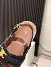 CELINE 25S TIPPI TRIOMPHE SANDAL IN BLACK CALFSKIN SUEDE