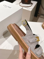 CELINE 25S TIPPI TRIOMPHE SANDAL IN LIGHT GRAY CALFSKIN SUEDE