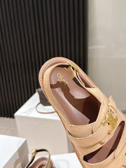 CELINE 25S TIPPI TRIOMPHE SANDAL IN LIGHT BROWN CALFSKIN SUEDE