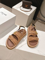 CELINE 25S TIPPI TRIOMPHE SANDAL IN BROWN CALFSKIN SUEDE