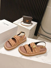 CELINE 25S TIPPI TRIOMPHE SANDAL IN BROWN CALFSKIN SUEDE