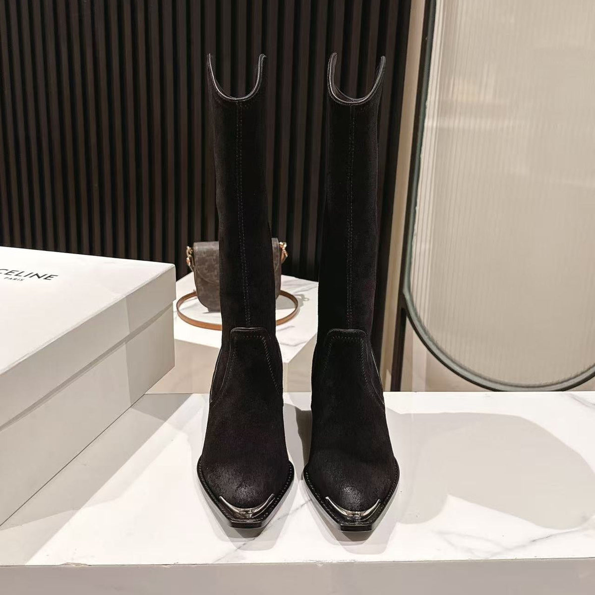 CELINE 25S HIGH BOOTS FOR FALL AND WINTER 45MM IN BLACK SUEDE