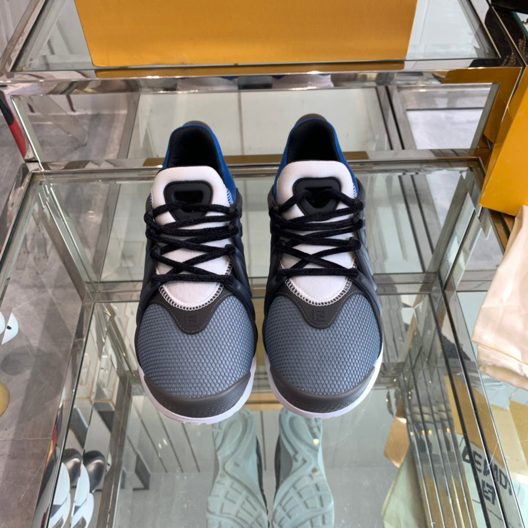 FENDI TAG SNEAKER IN BLACK MIX BLUE MESH AND RUBBER