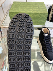 GG HIGH TOP SNEAKER IN BLACK CANVAS WITH BEIGE FLEECE LINING