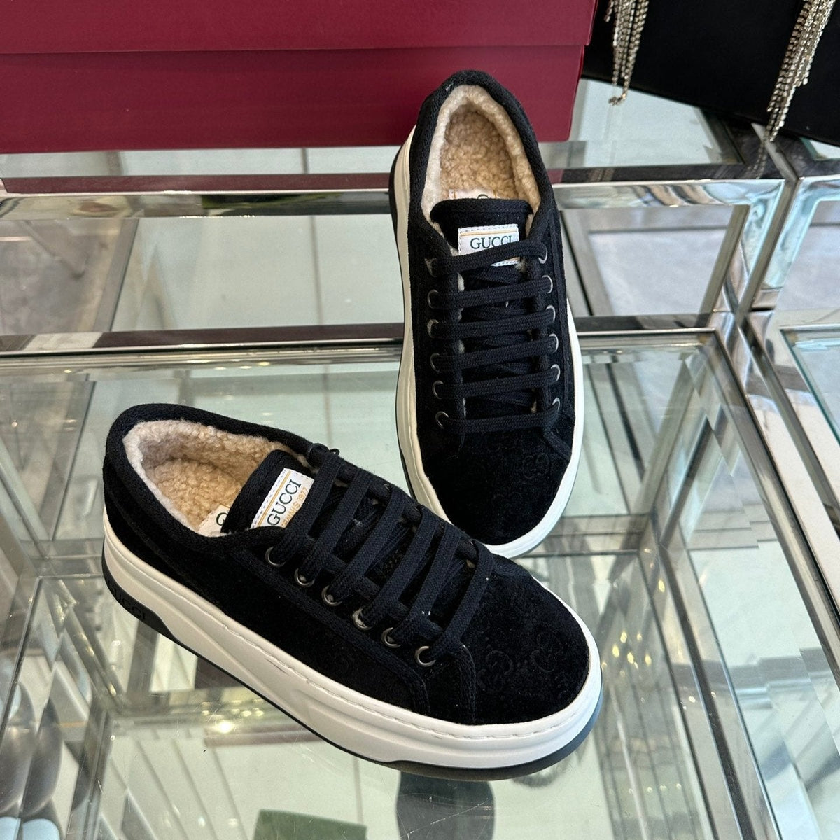 GG SNEAKER IN BLACK CANVAS WITH BEIGE FLEECE LINING