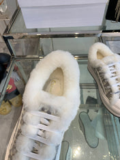 ALK'N PLATFORM SNEAKER PALE GRAY COTTON EMBROIDERED WITH OBLIQUE MOTIF AND WHITE SHEARLING