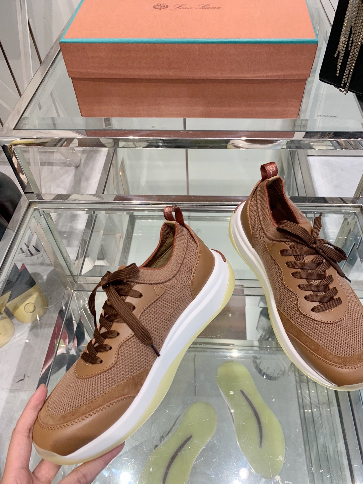 SNEAKER IN BURNT ORANGE CANVAS MIX SUEDE WITH LAMBSKIN