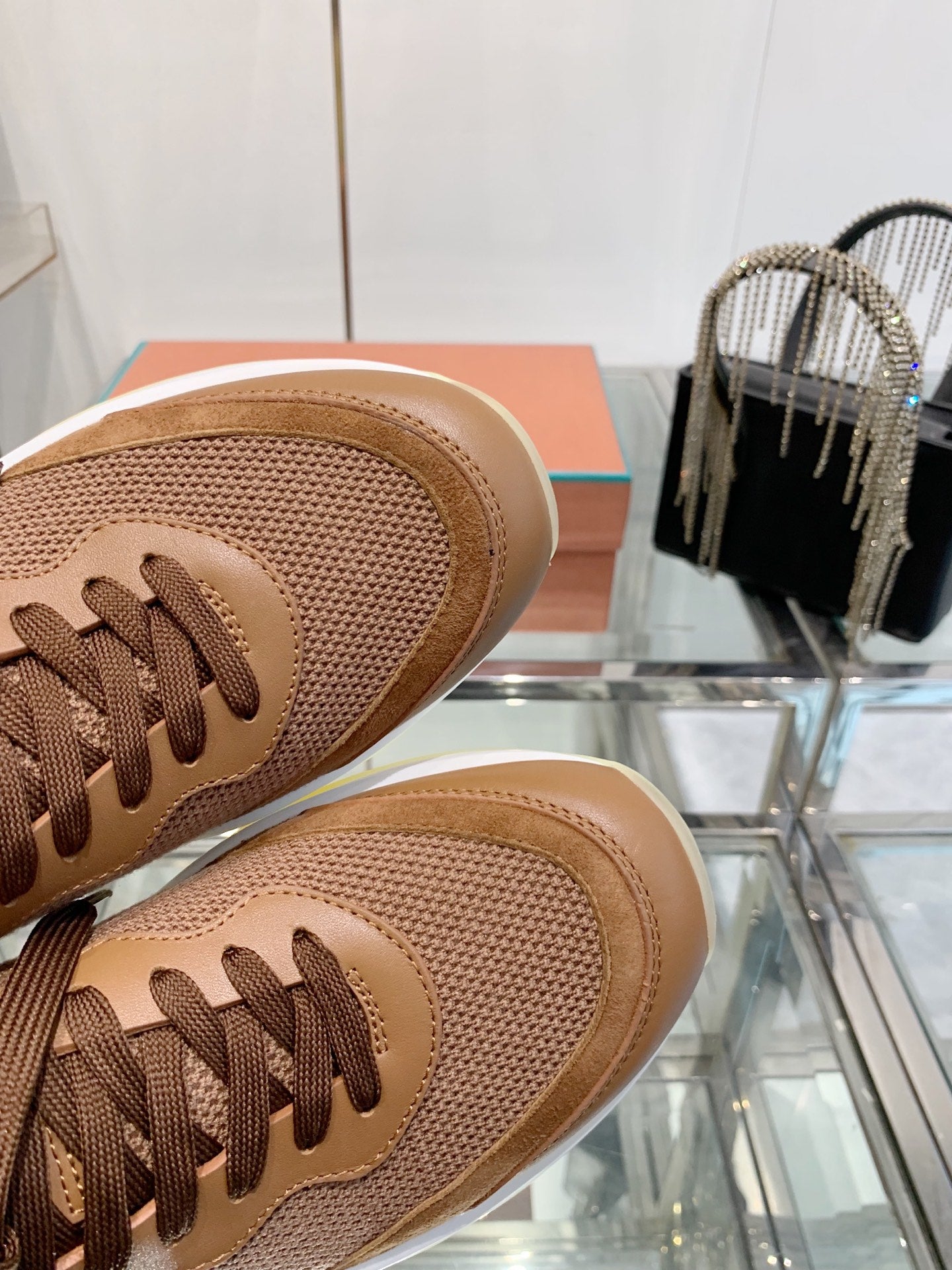 SNEAKER IN BURNT ORANGE CANVAS MIX SUEDE WITH LAMBSKIN