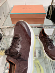 SNEAKER IN MAHOGANY RED CANVAS MIX SUEDE WITH LAMBSKIN