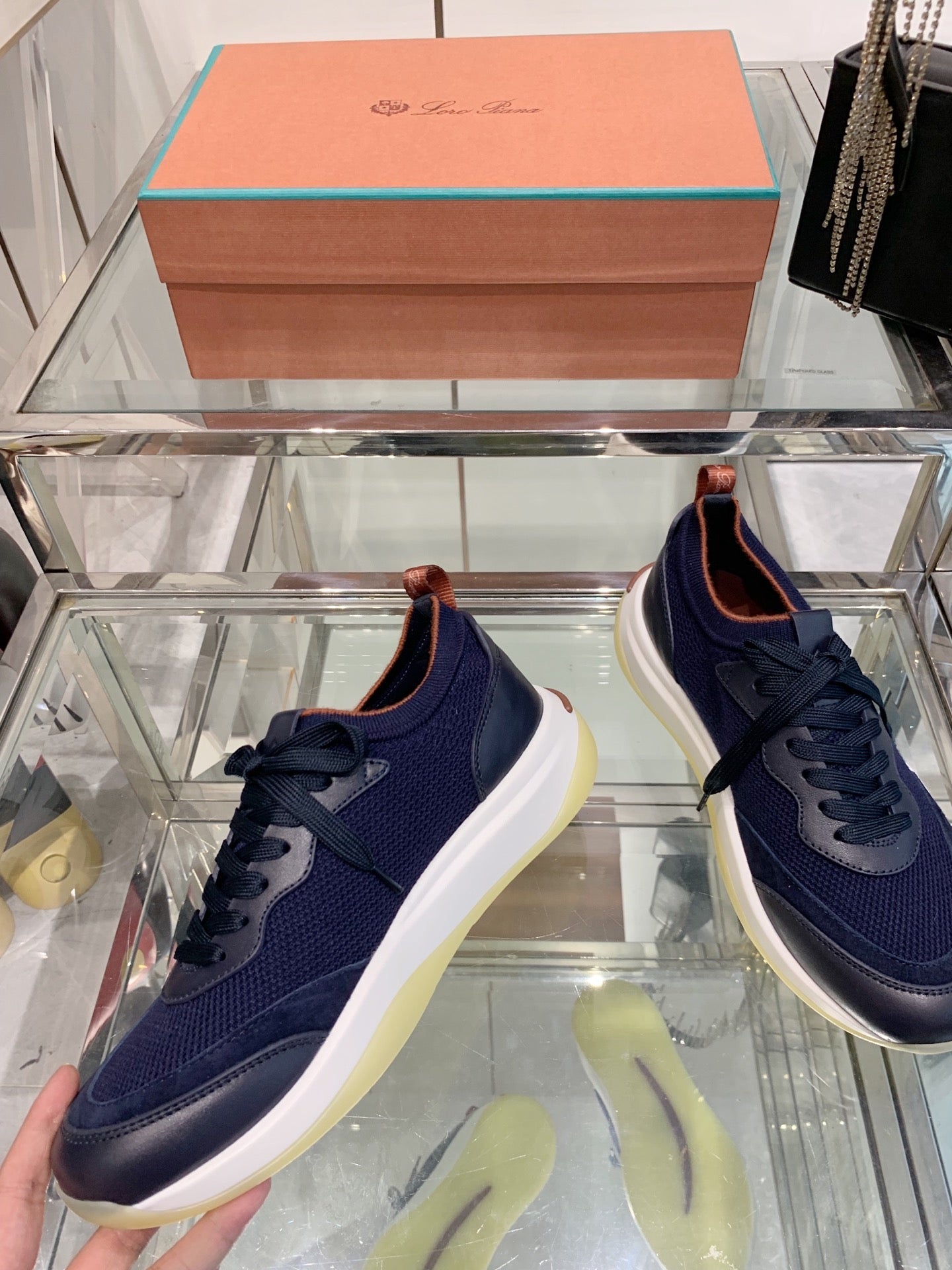 SNEAKER IN MIDNIGHT BLUE CANVAS MIX SUEDE WITH LAMBSKIN