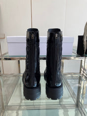 DIOR 25S D-UNIT ANKLE BOOT IN BLACK QUILTED CANNAGE CALFSKIN