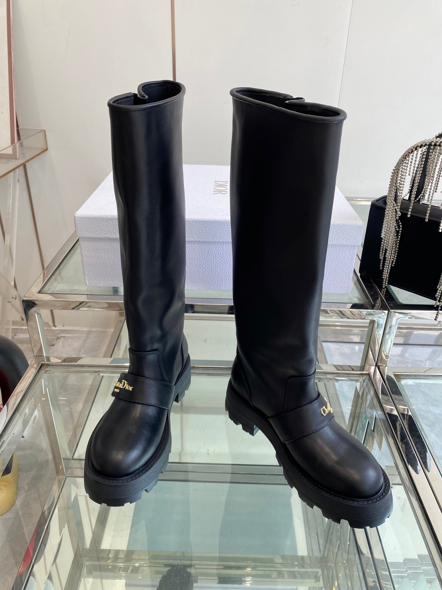 DIOR 25S BROGUE BOOTS 35MM IN BLACK CALFSKIN GOLD HARDWARE