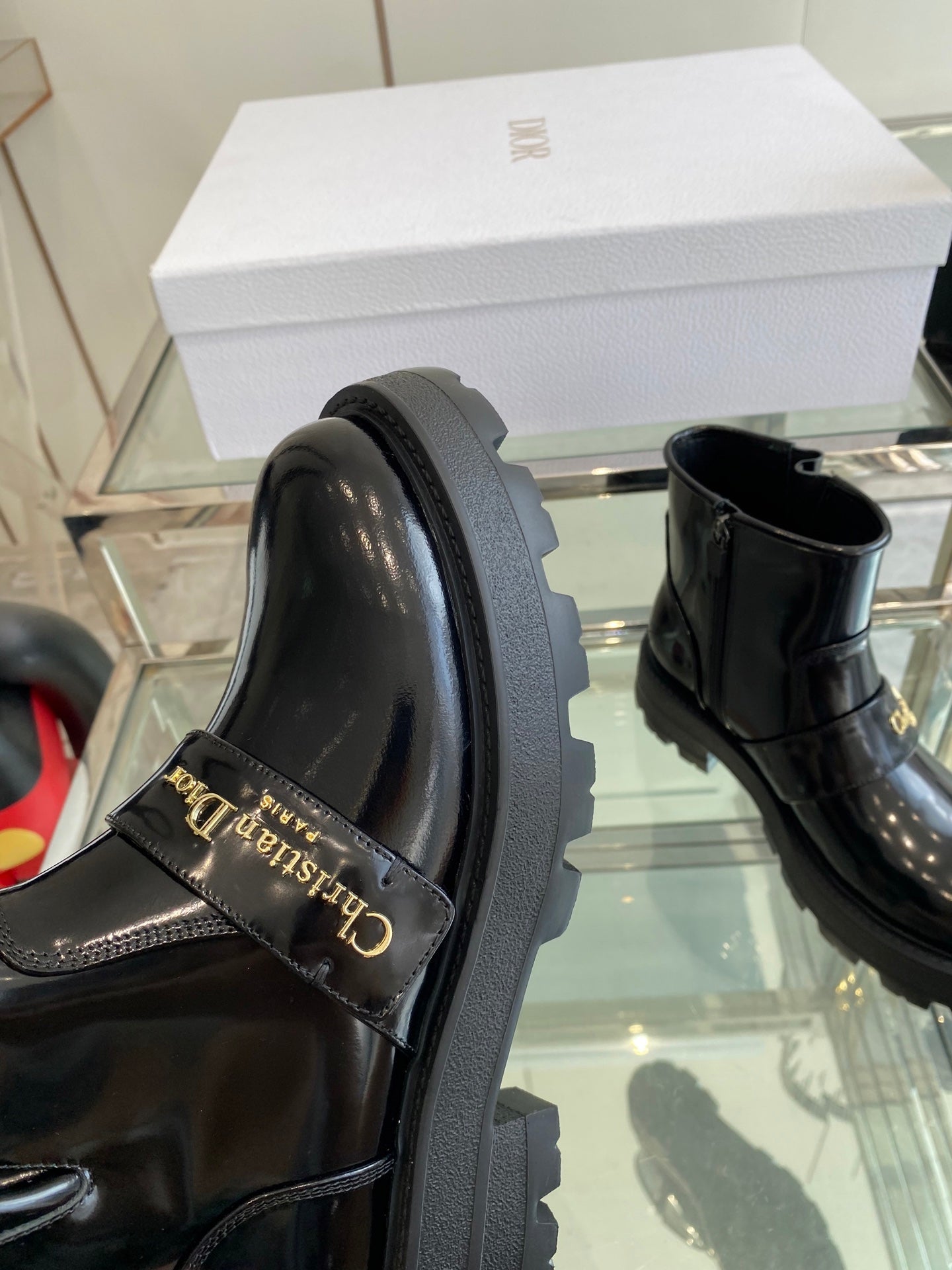 DIOR 25S D-QUEST ANKLE BOOT 35MM IN BLACK GLOSSY CALFSKIN