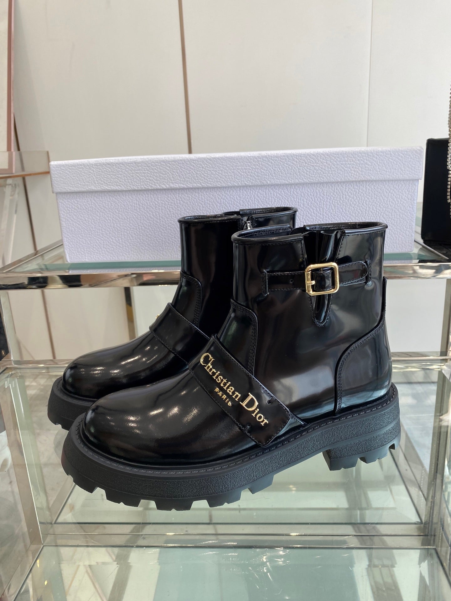 DIOR 25S D-QUEST ANKLE BOOT 35MM IN BLACK GLOSSY CALFSKIN