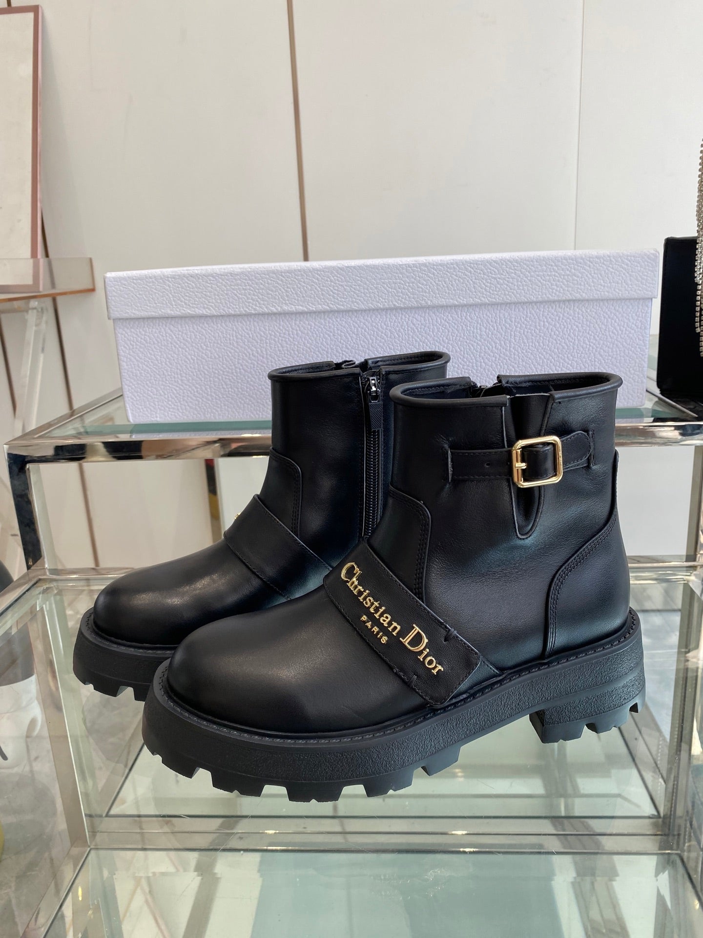 DIOR 25S D-QUEST ANKLE BOOT 35MM IN BLACK CALFSKIN