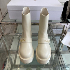 DIOR 25S D-QUEST ANKLE BOOT 35MM IN WHITE CALFSKIN GOLD HARDWARE