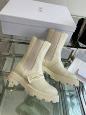 DIOR 25S D-QUEST ANKLE BOOT 35MM IN WHITE CALFSKIN GOLD HARDWARE