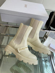 DIOR 25S D-QUEST ANKLE BOOT 35MM IN WHITE CALFSKIN GOLD HARDWARE