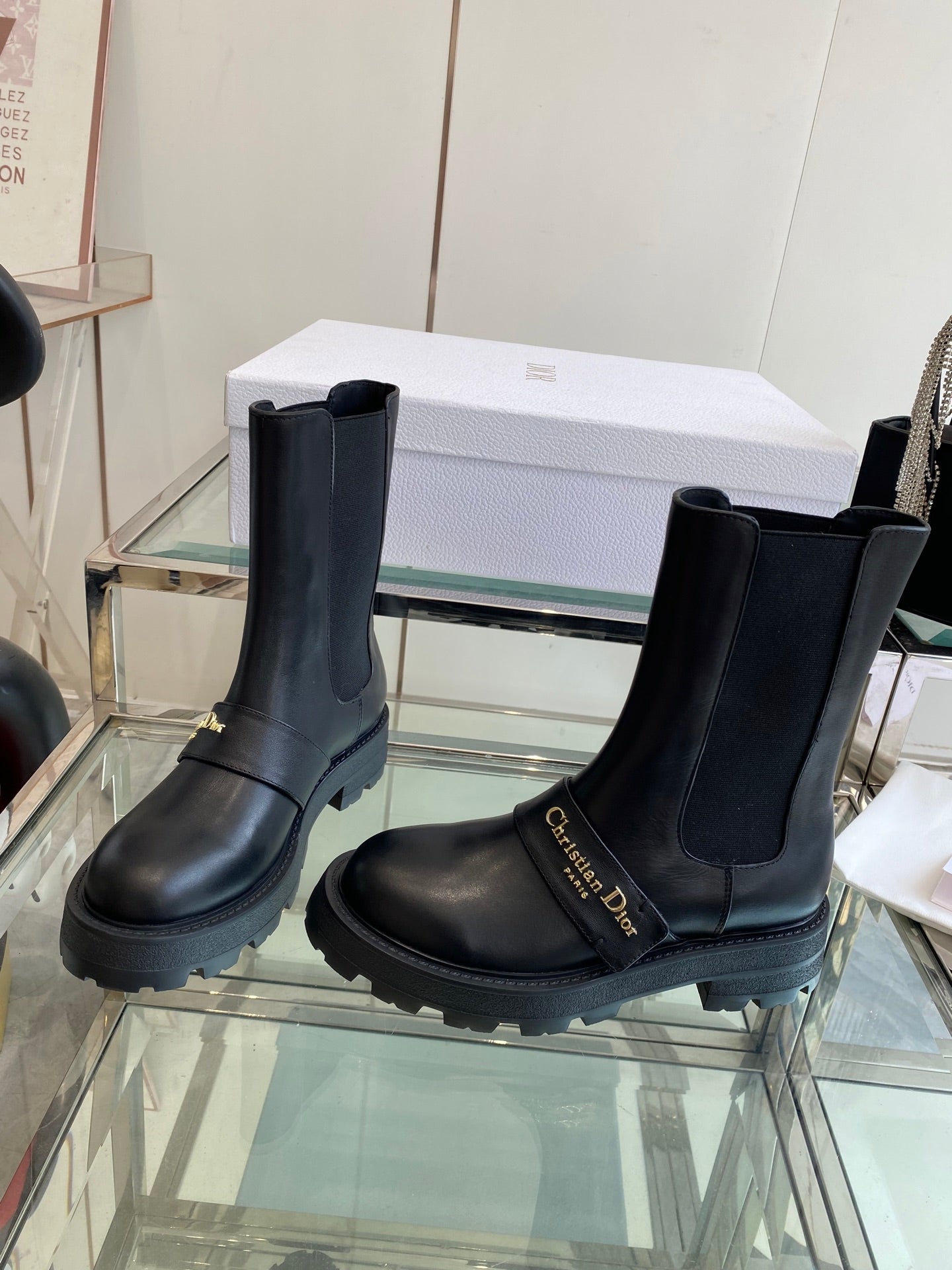 DIOR 25S D-QUEST ANKLE BOOT 35MM IN BLACK CALFSKIN GOLD HARDWARE