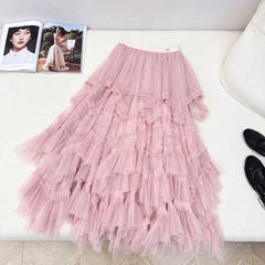 CC 25 Mesh Long Skirt Pink Polyester Fiber