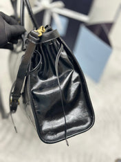 PRADA 25S BONNIE LARGE HANDBAG 38 IN BLACK GLOSSY CALFSKIN GOLD HARDWRE