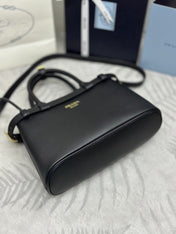 PRADA 25S BUCKLE MEDIUM HANDBAG 28 IN BLACK CALFSKIN GOLD HARDWARE