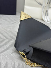 PRADA 25S SAFFIANO SHOULDER BAG 21 IN BLACK CALFSKIN GOLD HARDWARE