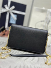 PRADA 25S SAFFIANO SHOULDER BAG 21 IN BLACK CALFSKIN GOLD HARDWARE