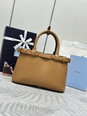 PRADA 25S BUCKLE MEDIUM HANDBAG 28 IN CARAMEL CALFSKIN GOLD HARDWARE