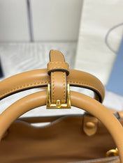 PRADA 25S BUCKLE MEDIUM HANDBAG 28 IN CARAMEL CALFSKIN GOLD HARDWARE