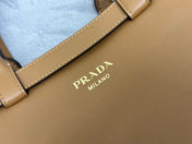 PRADA 25S BUCKLE MEDIUM HANDBAG 28 IN CARAMEL CALFSKIN GOLD HARDWRE
